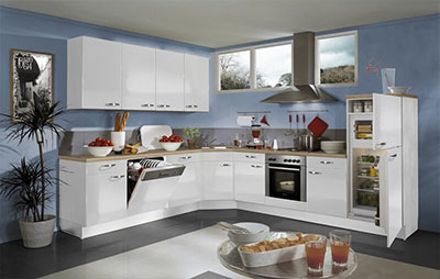 Mẫu tủ bếp Laminate cao cấp có thiết kế màu trắng tinh tế, sang trọng