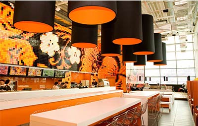 Sắc cam trong thiết kế nội thất nhà hàng và phòng trà Teaspoon