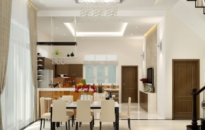Không gian đẹp với trần thạch cao cho phòng bếp