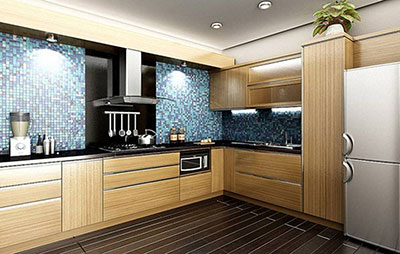 Tủ bếp gỗ cao cấp dáng chữ L thiết kế sang trọng cho nhà chung cư